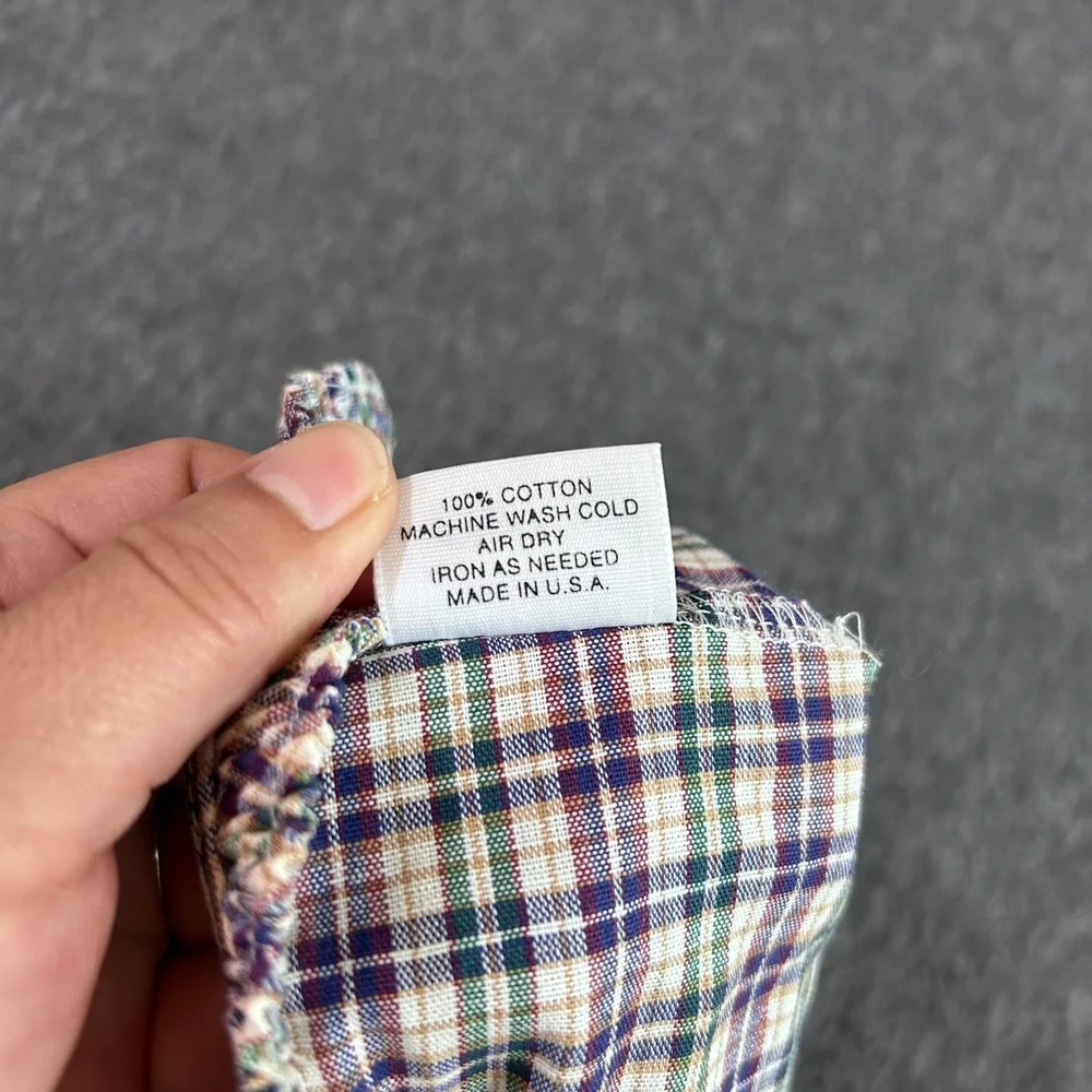 Longaberger Basket Liner Plaid Multi Color Cotton Ruffled Edge Made in USA